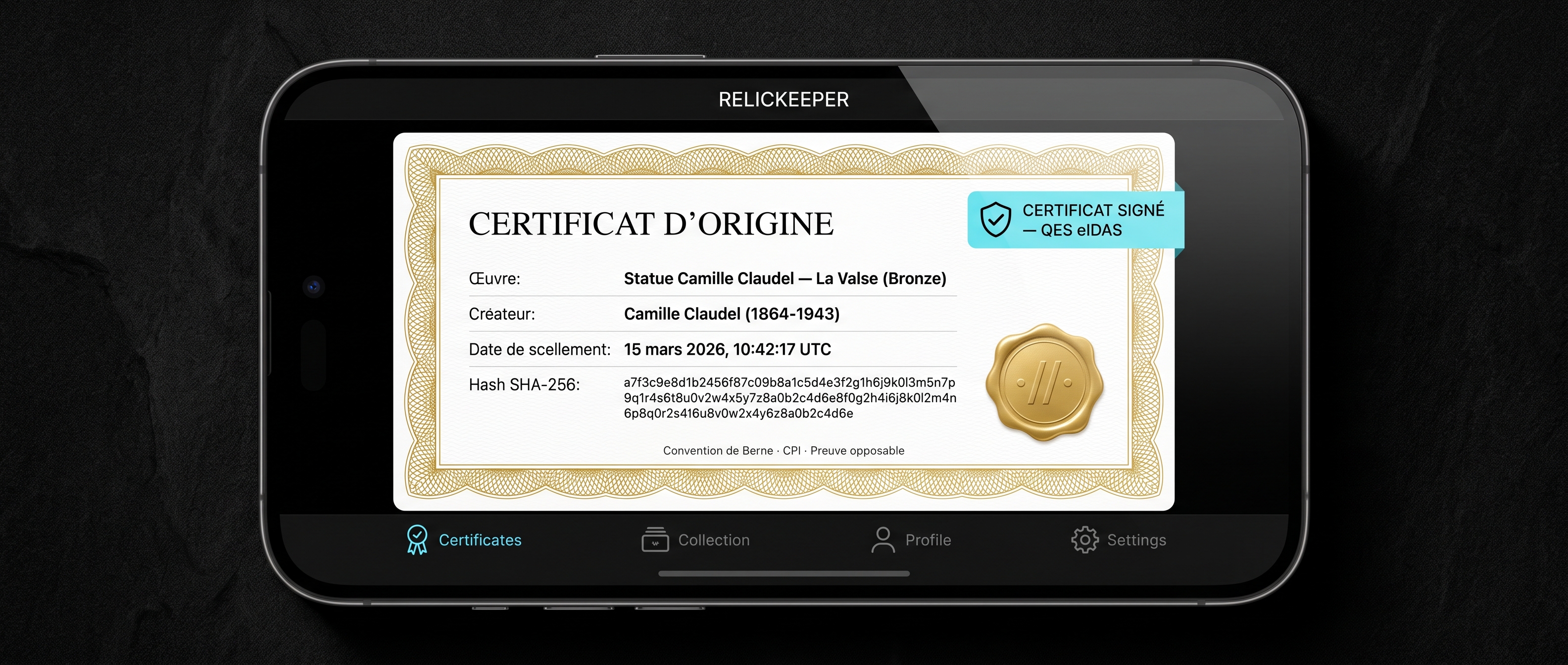 Visuel 28 — certificat d'origine signé (QES)